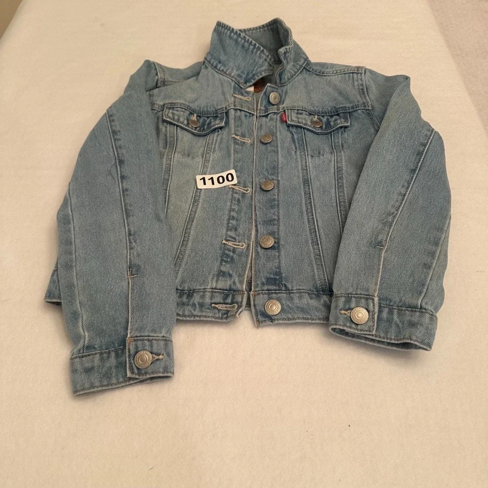 Levis Denim Jacket Girls M 10 to 12 Kids Light Wash Trucker Cropped Button Front